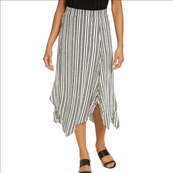 Chico's Dresses & Skirts - Chico's Black & White Dotted Stripe Chiffon Handkerchief Hem Midi Maxi Skirt